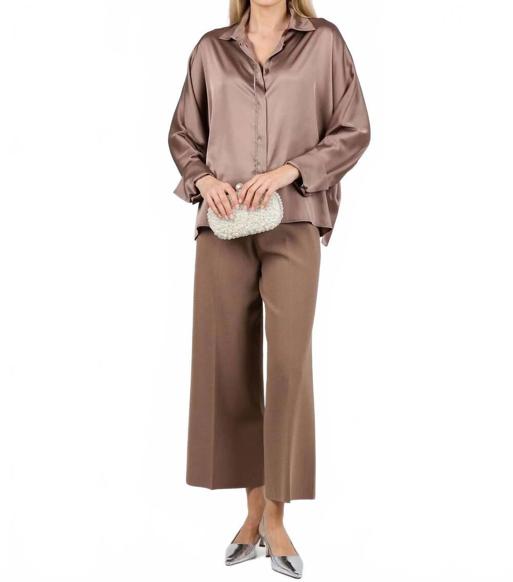 NEW D.EXTERIOR beaded trim blouse in mocha